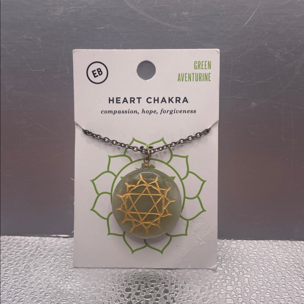 Heart Chakra Green Aventurine Necklace with Gold Design